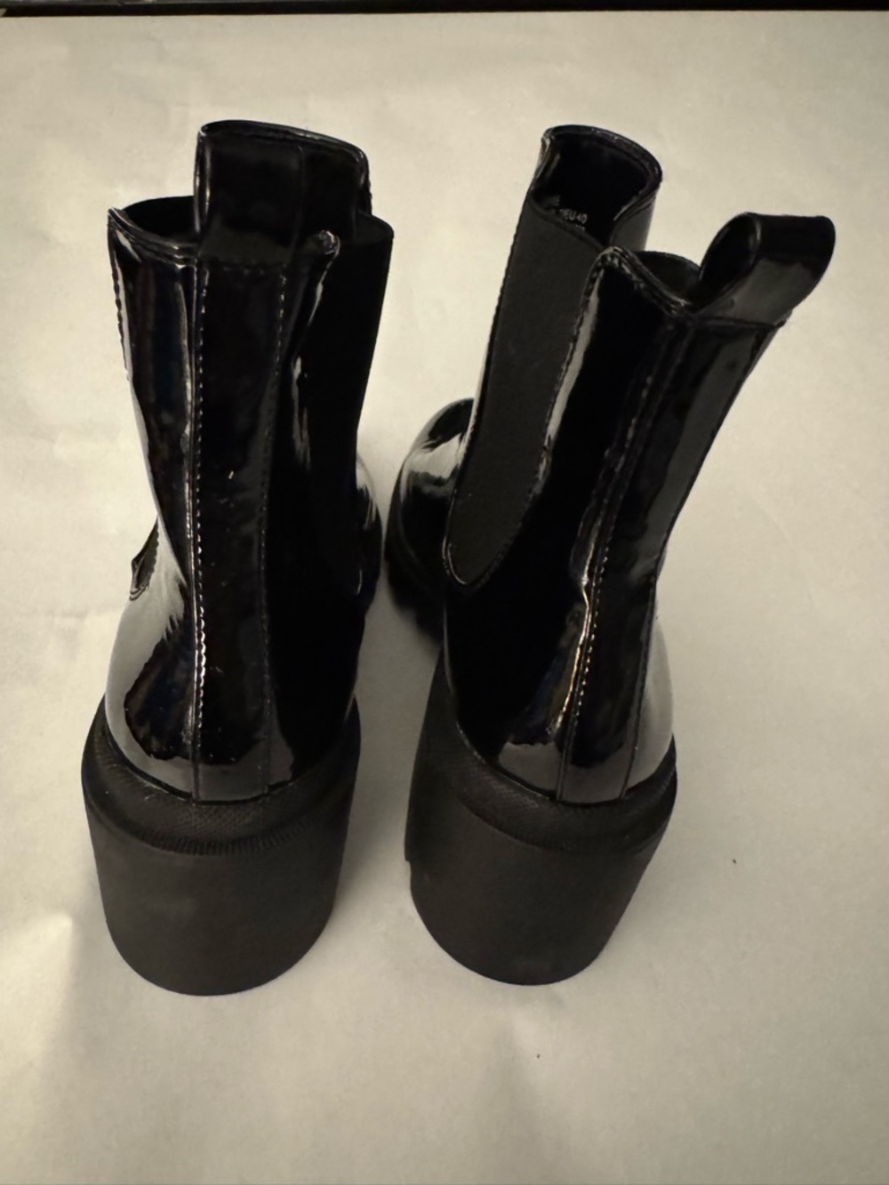 JustFab Black Patent Chelsea Lug Ankle Boots - Picture 4 of 9